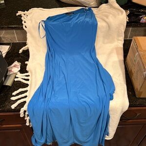 White House Black Market One Shoulder Slit Leg Size 10 Jersey Maxi Dress Blue